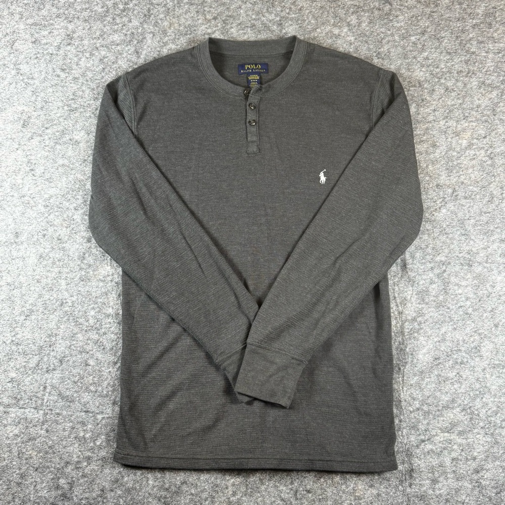 VTG Polo Ralph Lauren Shirt Mens M Gray Waffle Knit Thermal Long Sleeve Henley